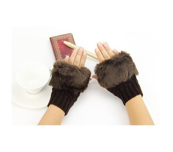 Gants sans doigt avec fourrure pour femmes