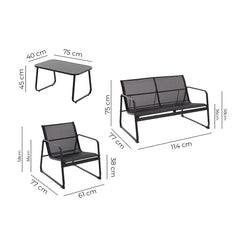 Set Giardino Zanzibar NERO Salotto 4pz da Esterno Divano 2 Poltrone e Tavolino